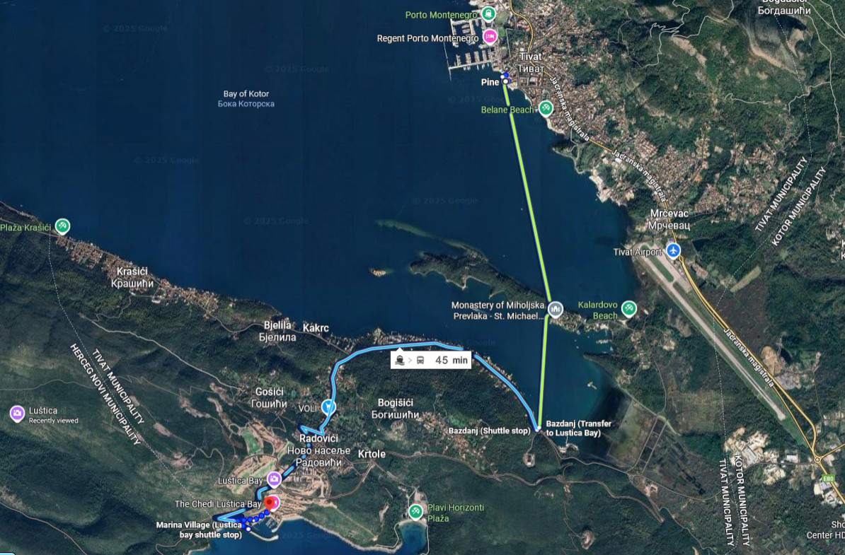 Redovan linijski pomorski i drumski saobraćaj do Luštica Bay-a